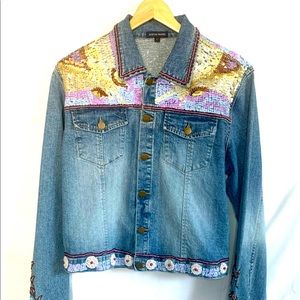 Boston Proper Denim Embroidered Jacket - Sequins